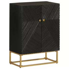    fekete tömör mangófa és vas tálalószekrény 55 x 30 x 76 cm