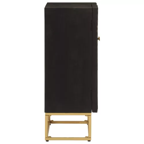  fekete tömör mangófa és vas tálalószekrény 55 x 30 x 76 cm