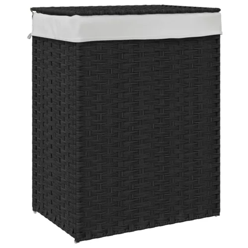  fekete polyrattan szennyeskosár fedéllel 46x33x60 cm