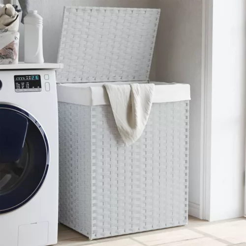  fehér polyrattan szennyeskosár fedéllel 46x33x60 cm