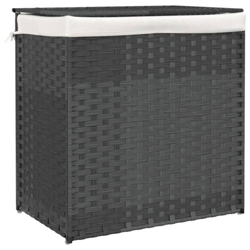  szürke polyrattan szennyeskosár 2 rekesszel 53x33x57 cm