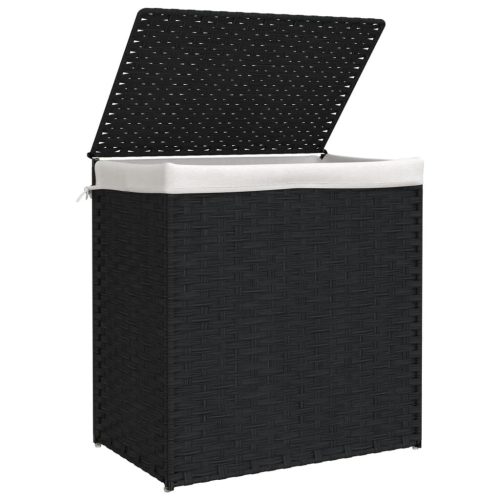  fekete polyrattan szennyeskosár 2 rekesszel 53x33x57 cm