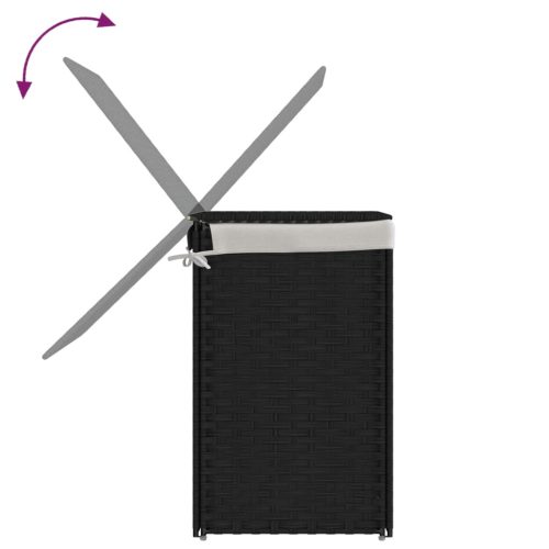  fekete polyrattan szennyeskosár 2 rekesszel 53x33x57 cm