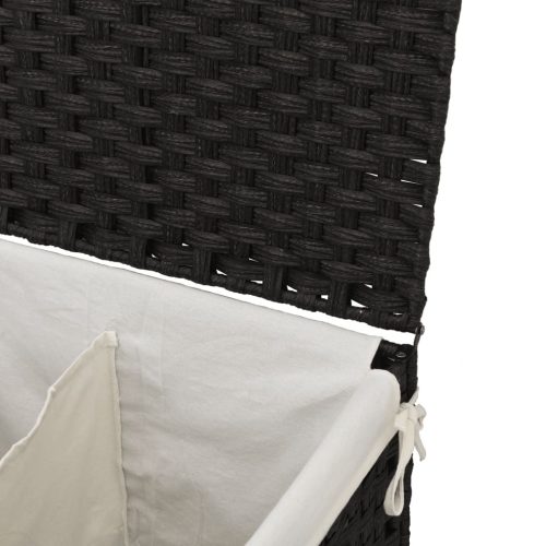  fekete polyrattan szennyeskosár 2 rekesszel 53x33x57 cm