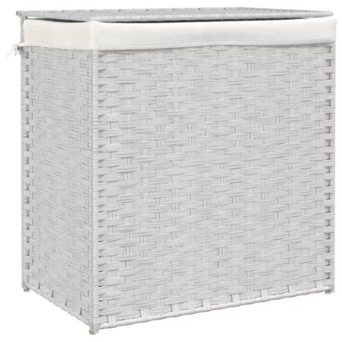 fehér polyrattan szennyeskosár 2 rekesszel 53x33x57 cm