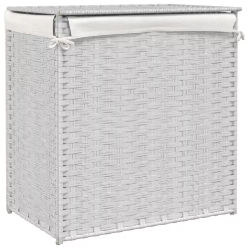  fehér polyrattan szennyeskosár 2 rekesszel 53x33x57 cm