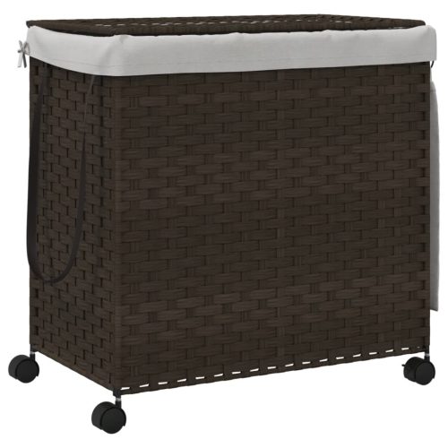  sötétbarna rattan szennyeskosár kerekekkel 60x35x60,5 cm