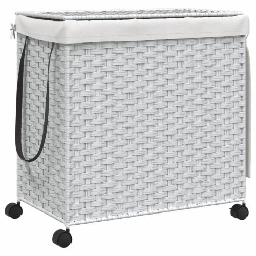  fehér rattan szennyeskosár kerekekkel 60x35x60,5 cm