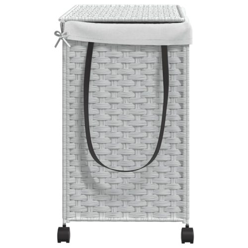  fehér rattan szennyeskosár kerekekkel 60x35x60,5 cm