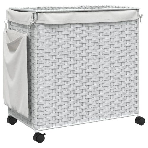 fehér rattan szennyeskosár kerekekkel 60x35x60,5 cm