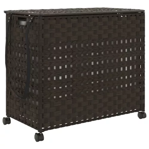  sötétbarna rattan szennyeskosár kerekekkel 66x35x60 cm