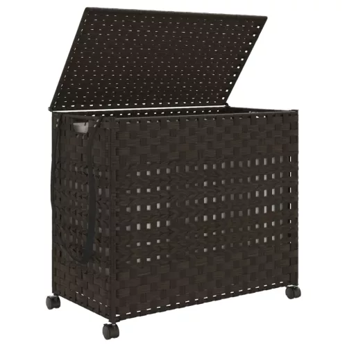  sötétbarna rattan szennyeskosár kerekekkel 66x35x60 cm