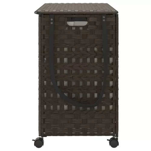  sötétbarna rattan szennyeskosár kerekekkel 66x35x60 cm