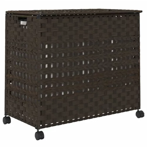  sötétbarna rattan szennyeskosár kerekekkel 66x35x60 cm