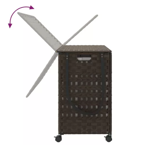  sötétbarna rattan szennyeskosár kerekekkel 66x35x60 cm