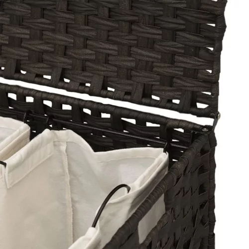  sötétbarna rattan szennyeskosár kerekekkel 66x35x60 cm