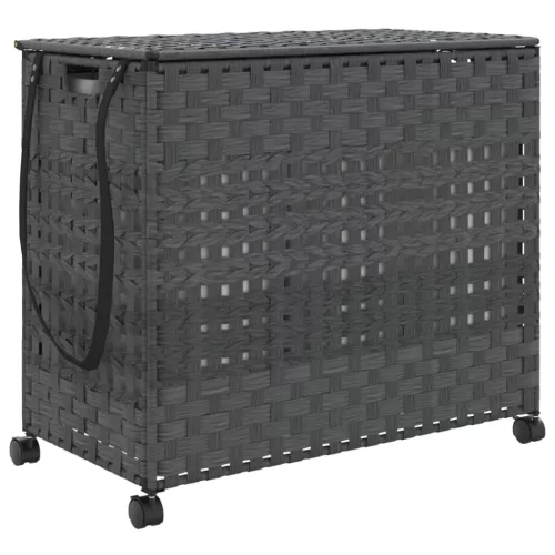  szürke rattan szennyeskosár kerekekkel 66x35x60 cm