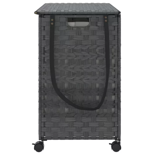  szürke rattan szennyeskosár kerekekkel 66x35x60 cm