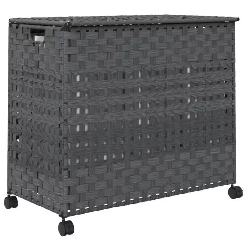  szürke rattan szennyeskosár kerekekkel 66x35x60 cm