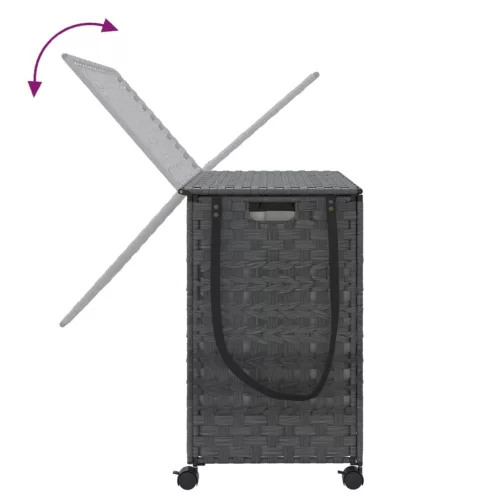  szürke rattan szennyeskosár kerekekkel 66x35x60 cm