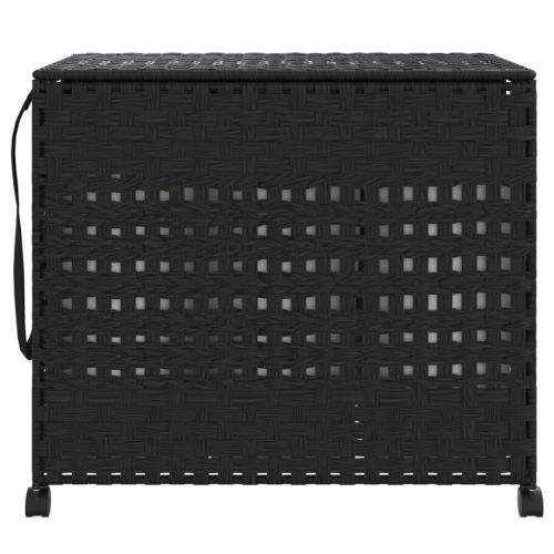  fekete rattan szennyeskosár kerekekkel 66x35x60 cm