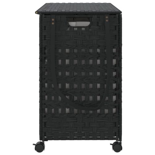  fekete rattan szennyeskosár kerekekkel 66x35x60 cm