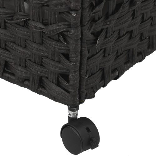  fekete rattan szennyeskosár kerekekkel 66x35x60 cm