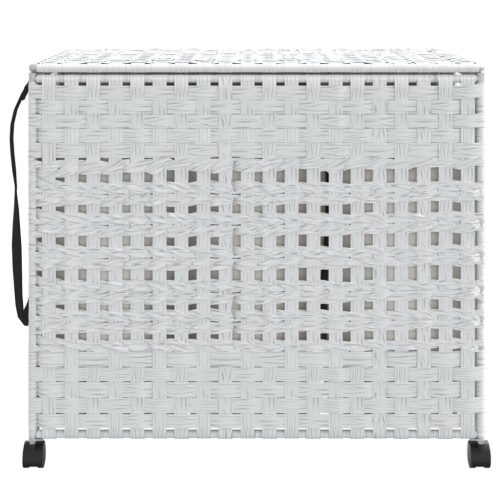  fehér rattan szennyeskosár kerekekkel 66x35x60 cm