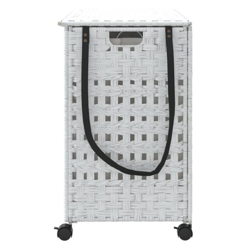  fehér rattan szennyeskosár kerekekkel 66x35x60 cm