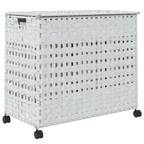  fehér rattan szennyeskosár kerekekkel 66x35x60 cm
