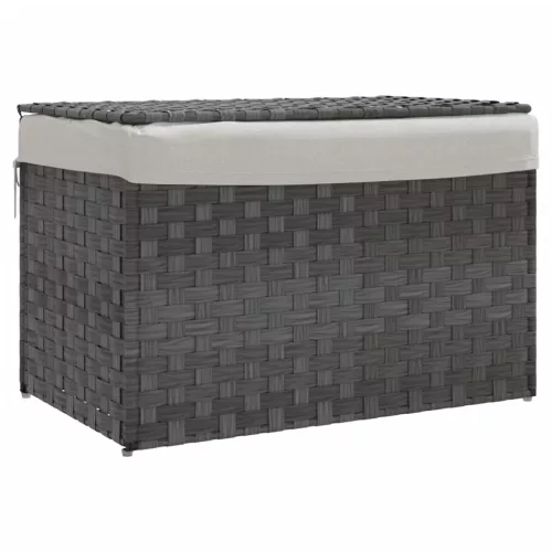  szürke polyrattan szennyeskosár fedéllel 55,5 x 35 x 34 cm