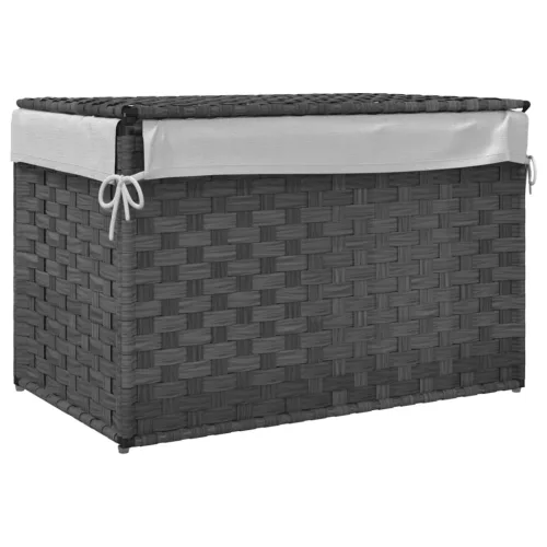  szürke polyrattan szennyeskosár fedéllel 55,5 x 35 x 34 cm