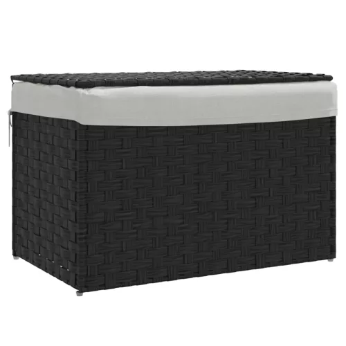  fekete polyrattan szennyeskosár fedéllel 55,5 x 35 x 34 cm
