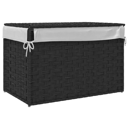  fekete polyrattan szennyeskosár fedéllel 55,5 x 35 x 34 cm