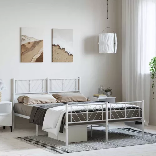  fehér fém ágykeret fej- és lábtámlával 150x200 cm
