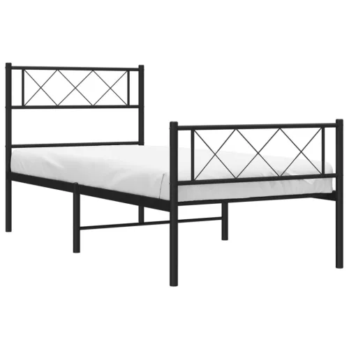  fekete fém ágykeret fej- és lábtámlával 75 x 190 cm