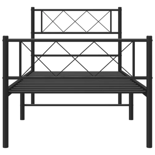  fekete fém ágykeret fej- és lábtámlával 75 x 190 cm
