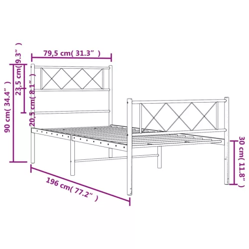  fekete fém ágykeret fej- és lábtámlával 75 x 190 cm