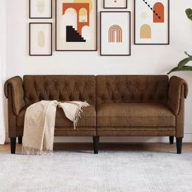  2 személyes barna szövet Chesterfield kanapé