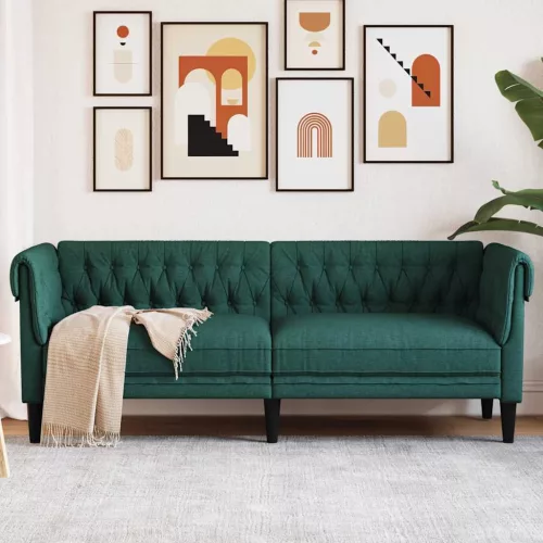  sötétzöld 3 személyes szövet Chesterfield kanapé