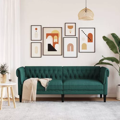  sötétzöld 3 személyes szövet Chesterfield kanapé
