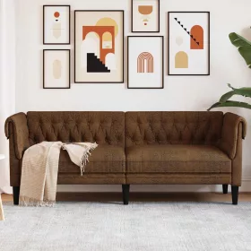  3 személyes barna szövet Chesterfield kanapé