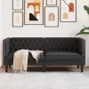  2 személyes fekete műbőr Chesterfield kanapé