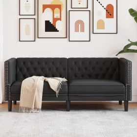  2 személyes fekete műbőr Chesterfield kanapé