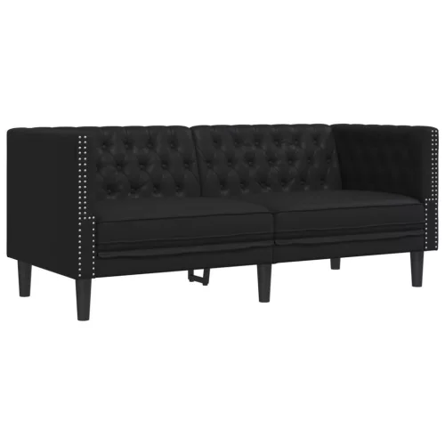  2 személyes fekete műbőr Chesterfield kanapé