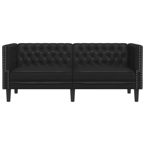  2 személyes fekete műbőr Chesterfield kanapé