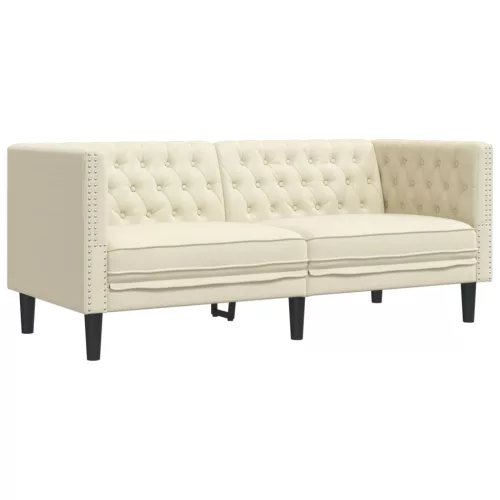  2 személyes krémszínű műbőr Chesterfield kanapé