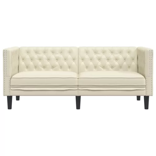  2 személyes krémszínű műbőr Chesterfield kanapé