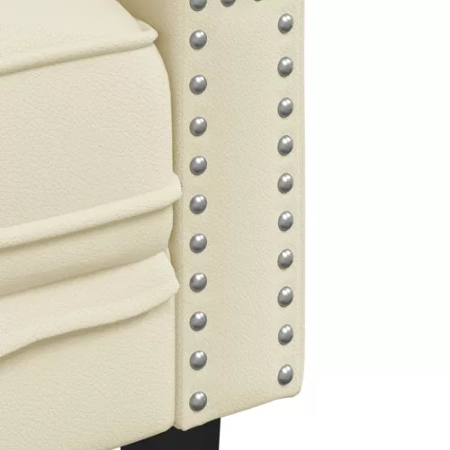  2 személyes krémszínű műbőr Chesterfield kanapé