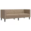  3 személyes kávészínű műbőr Chesterfield kanapé